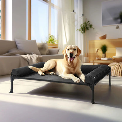 #Summervibes #Petlovers Veehoo Elevated Raised Dog Bed-Cooling Outdoor Dog Cot Bed for Large Sized Dogs Three-Sided Fence Raised Pet Cot with Mesh & No-Slip Feet Dog Hammock Bed with Removable Bolster