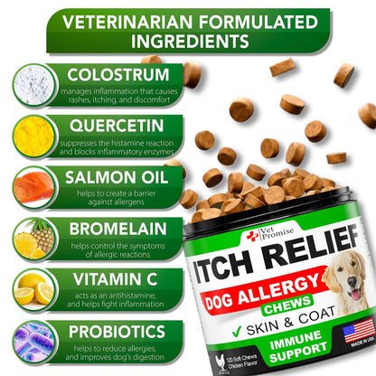 Dog Allergy Chews Itch Relief for Dogs Dog Allergy Relief anti Itch for Dogs Dog Itchy Skin Treatment Dog Allergy Support Hot Spots Immune Health Supplement Made in USA 120 Treats