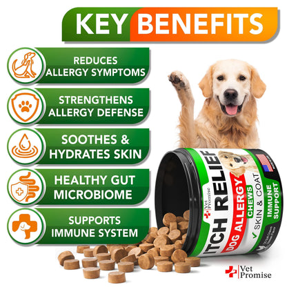 Dog Allergy Chews Itch Relief for Dogs Dog Allergy Relief anti Itch for Dogs Dog Itchy Skin Treatment Dog Allergy Support Hot Spots Immune Health Supplement Made in USA 120 Treats