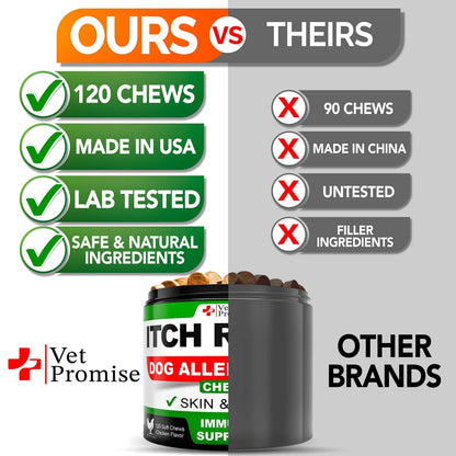 Dog Allergy Chews Itch Relief for Dogs Dog Allergy Relief anti Itch for Dogs Dog Itchy Skin Treatment Dog Allergy Support Hot Spots Immune Health Supplement Made in USA 120 Treats