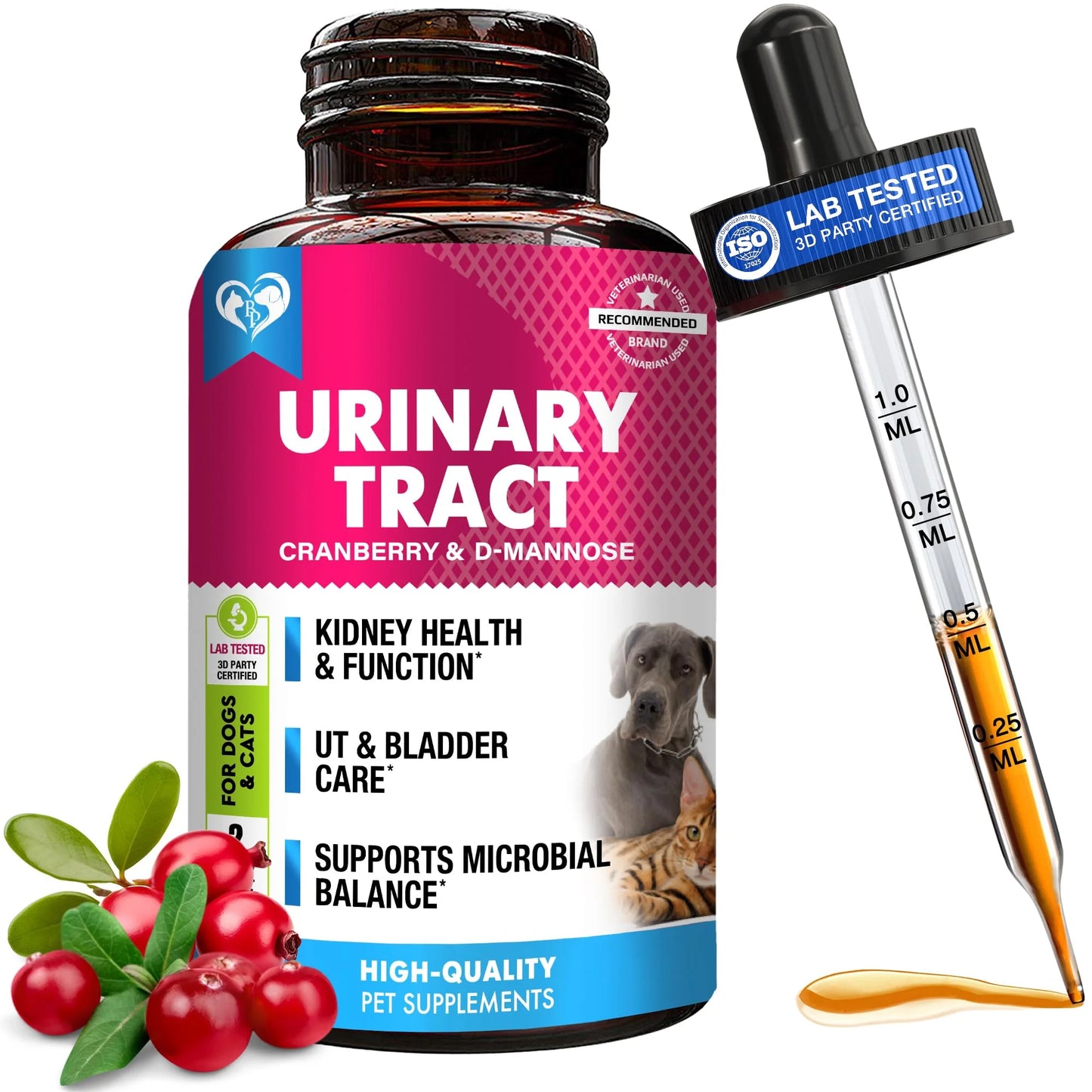 Cat & Dog Cranberry Urinary Tract & Bladder Support Supplement - Urinary Wellness Drops