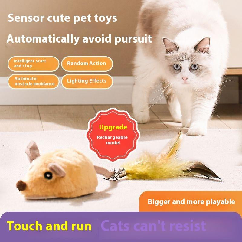 Automatic Smart Cat Teaser: Self-Moving Feather Toy for Cats with Random Escape Action​ Catoys Adjustable Cat Grooming Headcover Striped USB Charged Cat Ball Toy USB Rechargeable Geometric Cat Toy
